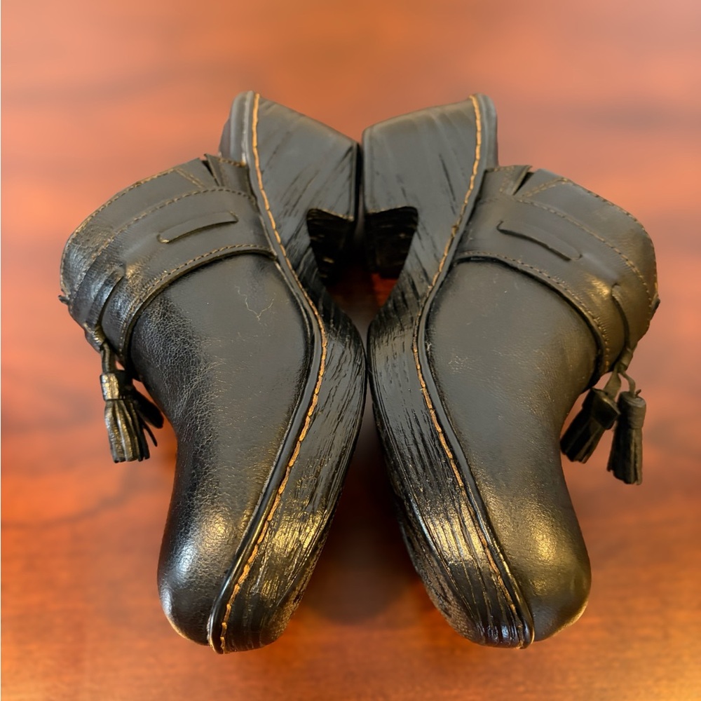 b.ø.c. Elsbury Tassel Leather Mules Black Women’s Size 7 Comfort Heel Chunky - Picture 3 of 12
